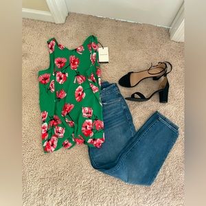 Green Floral Sleeveless Top